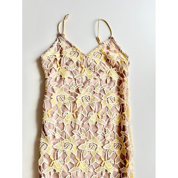 NBD Donna Sunshine Yellow Floral Broderie Anglaise Lace Midi Slip Dress, Size S - Picture 8 of 14
